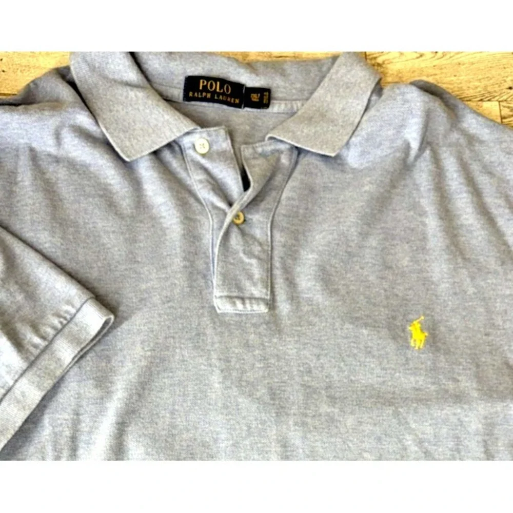 Polo Ralph Lauren Polo Shirt Mens 2XLT Tall‎ Blue Short Sleeve Rugby Yellow Pony